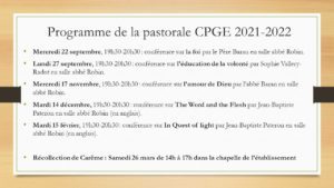 Programme de la pastorale CPGE en 2021-2022